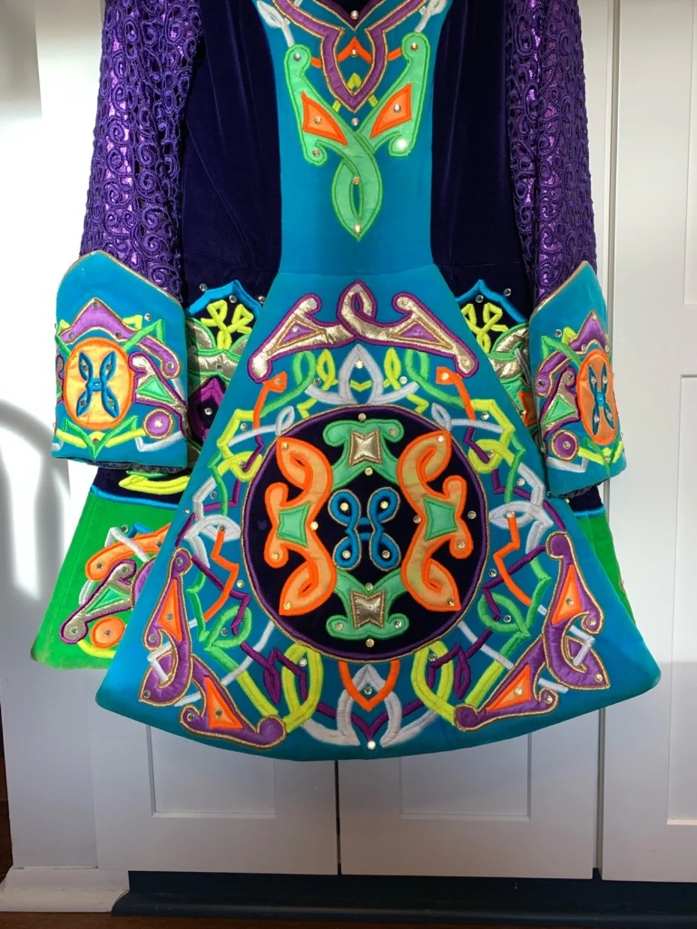 Girls Multicolor Irish Dance Dress Costume Long Sleeve With Bloomers
